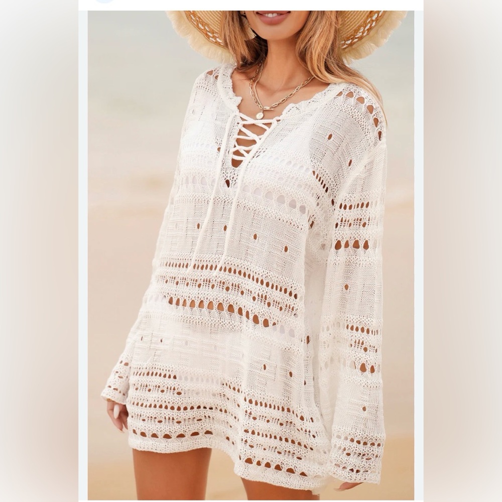 2 for $15 sale: Open loose knit white Long Beach sweater - Large
